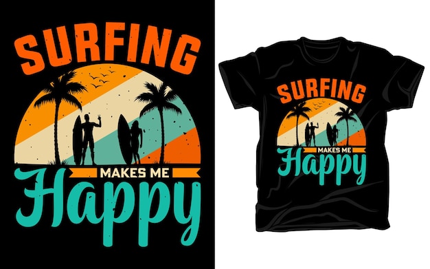 Surfing retro vintage t shirt design or beach and summer surfing t shirt design template