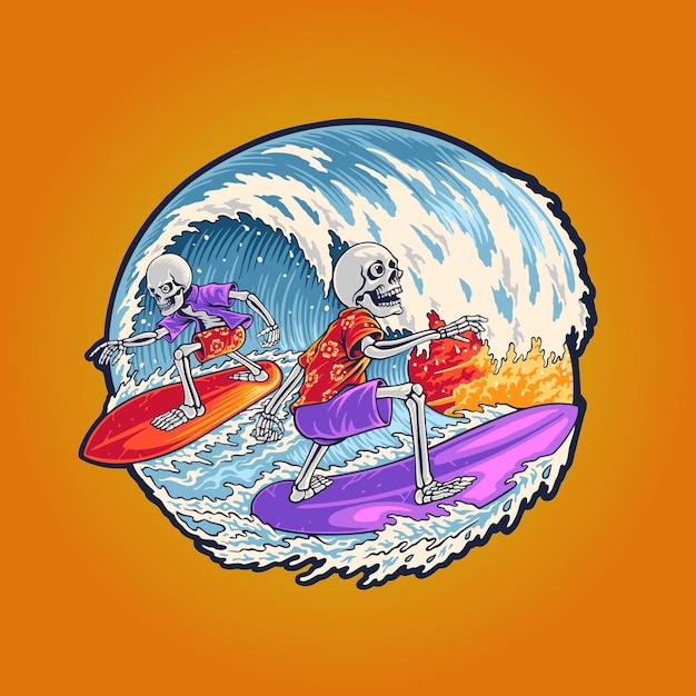 surfing skull illustration