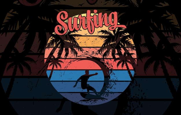 Surfing summer graphic t shirt design