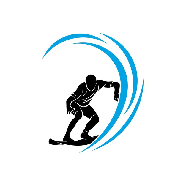 Surfing with water wave logo vector template Illustration symbol Silhouette design