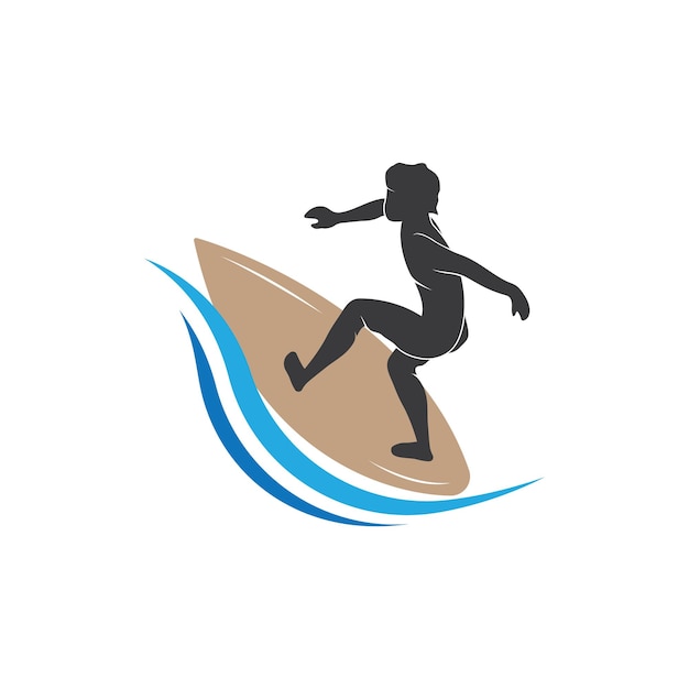 Surfing with water wave logo vector template Illustration symbol