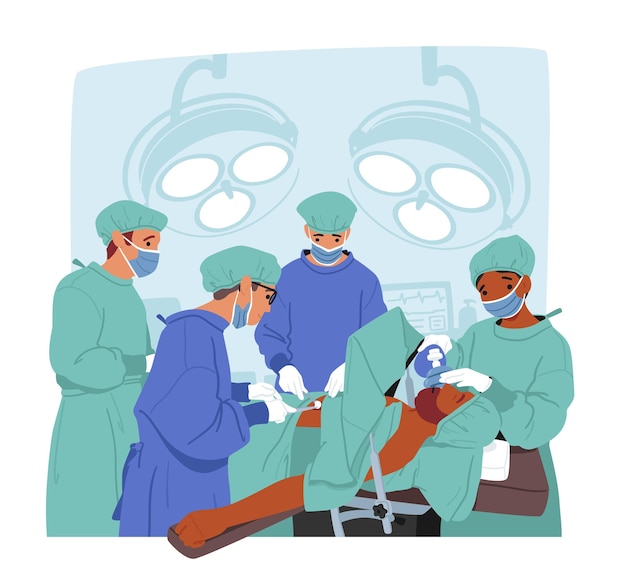 Surgeon Characters Team Perform Precise Incisions Remove Or Repair Tissues And Use Advanced Technology To Ensure Successful Surgeries And Patient Recovery Cartoon People Vector Illustration