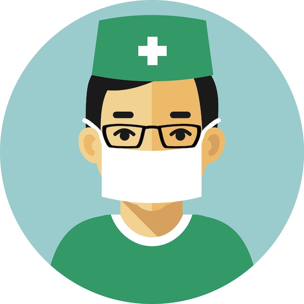 Surgeon Doctor Man Avatar Face Icon in Protective Mask