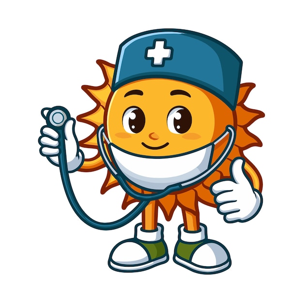 Surgeon sun character mascot vector illustration on white background