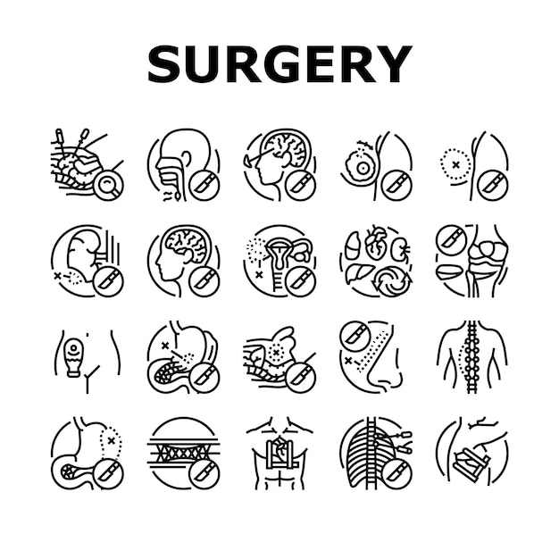 surgery hospital health icons set vector