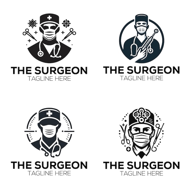 Surgical Precision Vector Surgeon Logo Collection on White Background