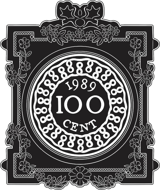 suriname coin 100 cent black design with vitnage frame handmade design vector