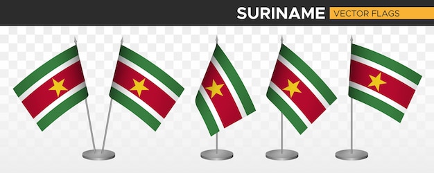 Suriname desk flags mockup 3d vector illustration table flag of suriname