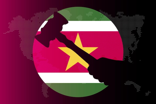 Suriname flag with judge gavel corruption concept law or legal result news banner