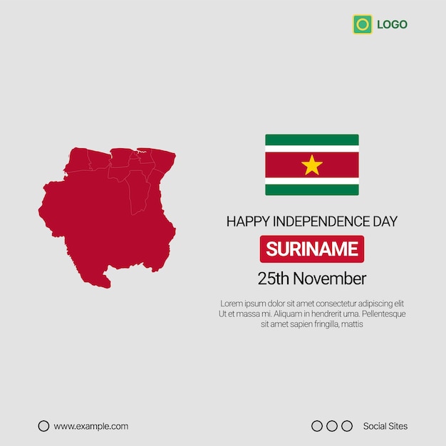 Suriname Independence Day Social Media Banner Editable Vector Design with Map and Flag