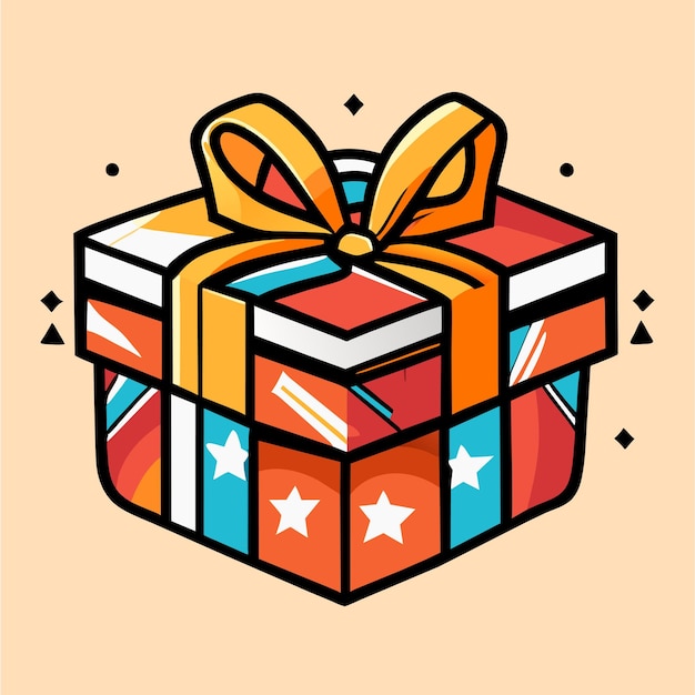 Surprise gift box with ribbon bow hand drawn flat stylish cartoon sticker icon concept isolated