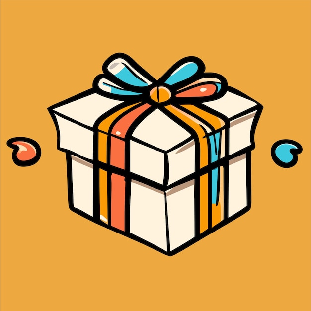 Surprise gift box with ribbon bow hand drawn flat stylish cartoon sticker icon concept isolated