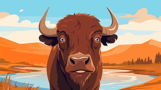 Surprised Bison Cartoon Illustration