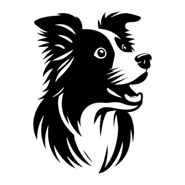 A Surprised Border Collie dog face vector illustration in black and white