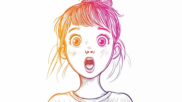 Surprised Cartoon Line Drawing on Warm Gradient Background