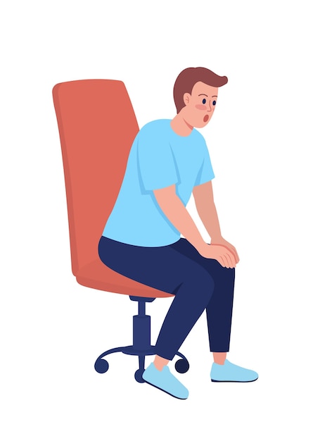 Surprised man sitting in chair semi flat color vector character. Full body person on white. Emotionally immature parent isolated modern cartoon style illustration for graphic design and animation