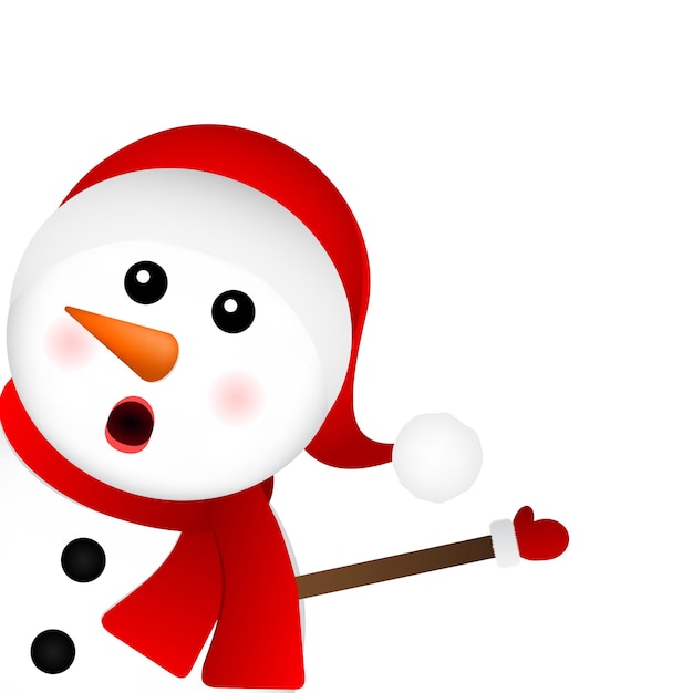 Surprised Snowman on a white background looks out from the side vector illustration