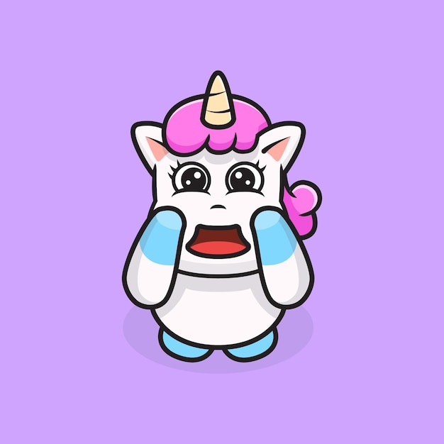 Surprised unicorn cute cartoon illustration vector suitable for children books, stickers, banners, t-shirt, and other graphic product