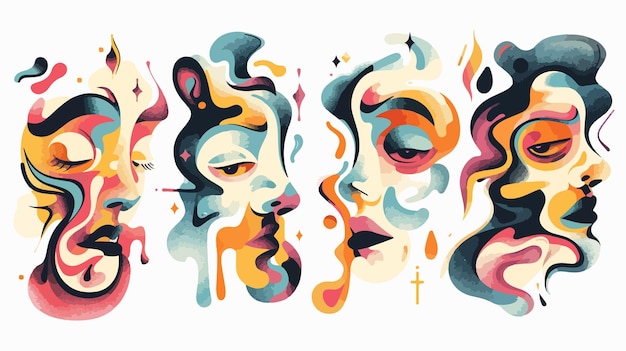 Vector surreal abstract psychedelic four shapes elements