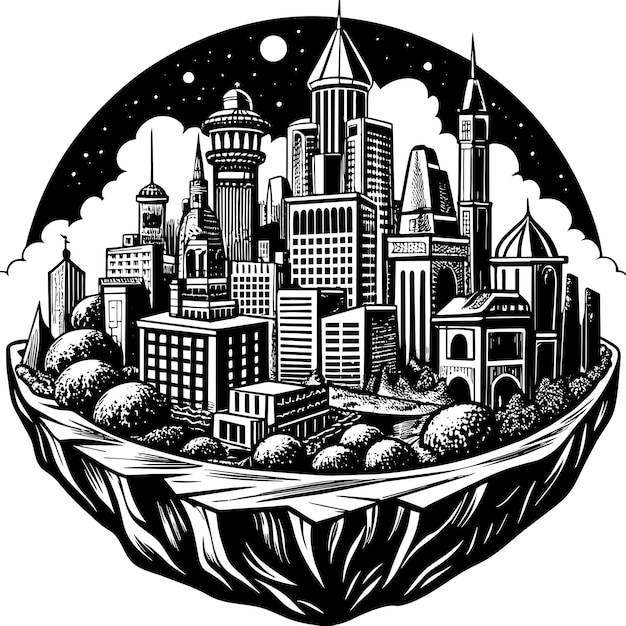 Vector surreal city vector graphics illustration eps source file format lossless scaling icon design