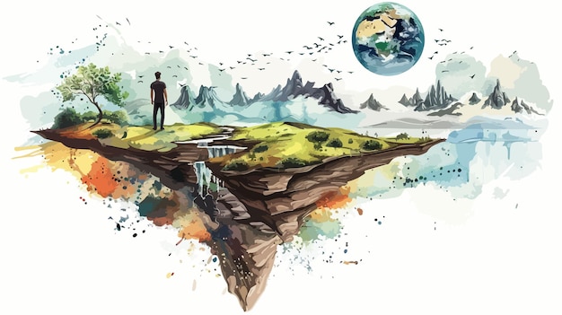 Vector surreal mixed media vector illustration of another world