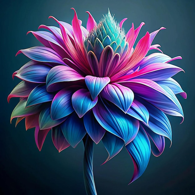 Vector a surreal and vibrant flower in shades of pink blue and green