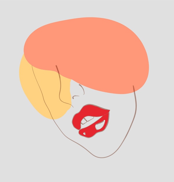 Surreal woman with red lips Vector illustration for fasion design print