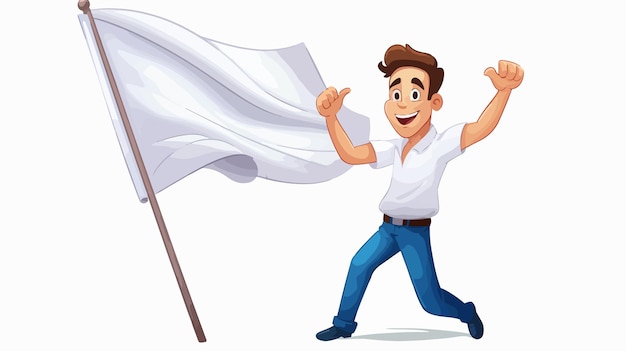 Surrender Gesture Cartoon Man Waving White Flag Stock Illustration