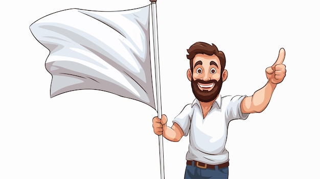 Surrender Gesture Cartoon Man Waving White Flag Stock Illustration