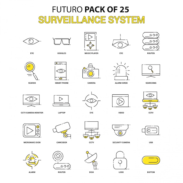 Surveillance Icon Set. Yellow Futuro Latest  icon Pack