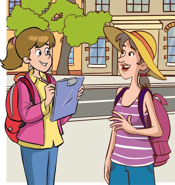 survey girl and people cartoon vector