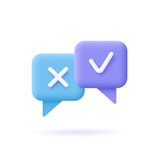 survey reaction icon check , cross symbols speech bubble