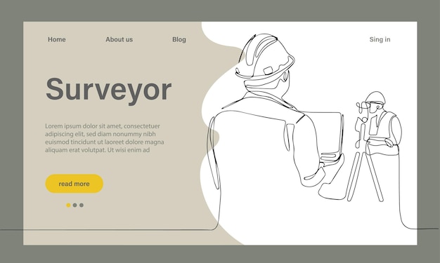 Surveyor web banner or landing page Land surveying technology, geodesy science Construction business