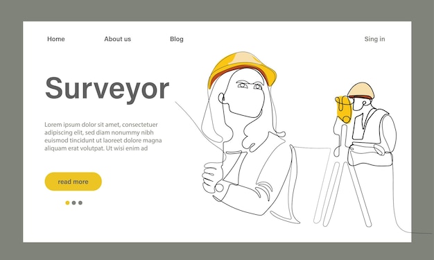 Surveyor web banner or landing page Land surveying technology, geodesy science Construction business