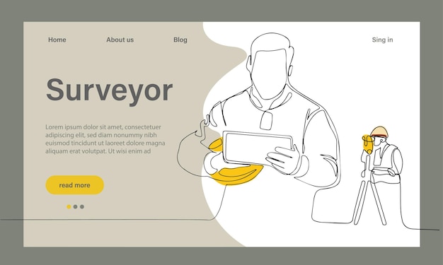 Surveyor web banner or landing page Land surveying technology, geodesy science Construction business