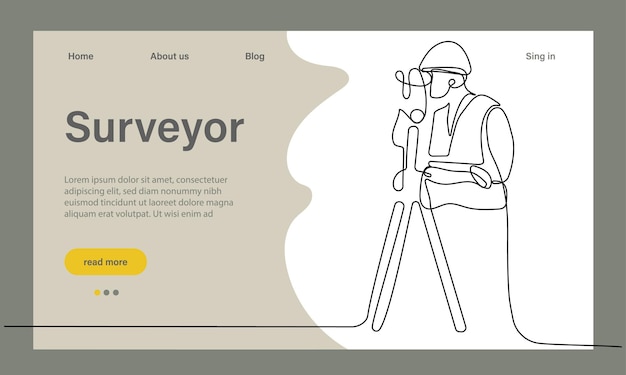 Surveyor web banner or landing page Land surveying technology, geodesy science Construction business