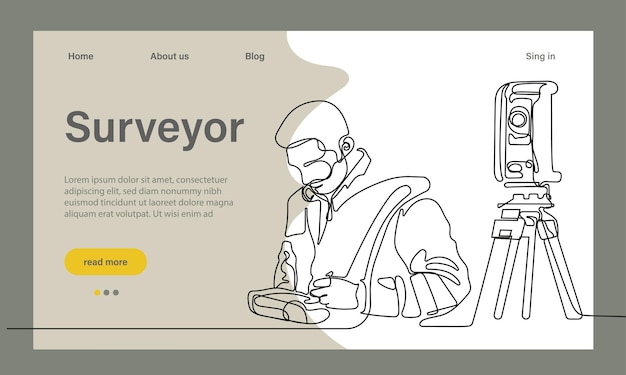 Surveyor web banner or landing page Land surveying technology, geodesy science Construction business