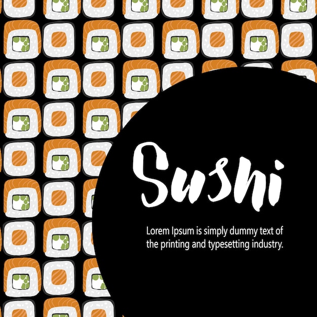 Vector sushi background illustration set with black background frame