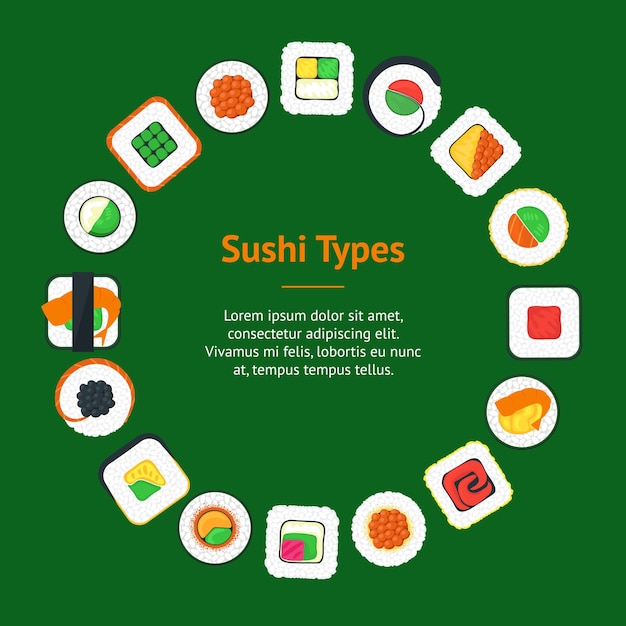 Sushi Banner Card Circle Vector