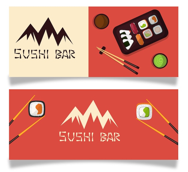 Sushi bar banner set . Japanese cuisine.