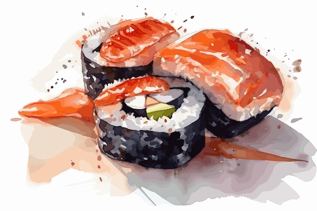 sushi and chopsticks watercolor handpainted vector art painting illustration