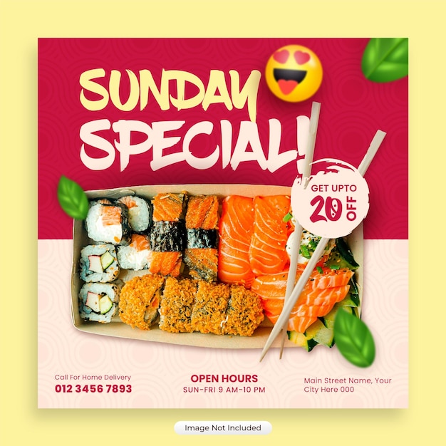 Vector sushi food menu social media banner post design template