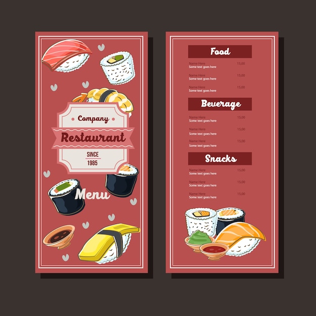 sushi hand drawn menu template