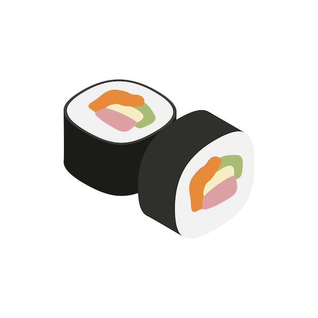 Sushi icon in isometric 3d style isolated on white background Food symbol