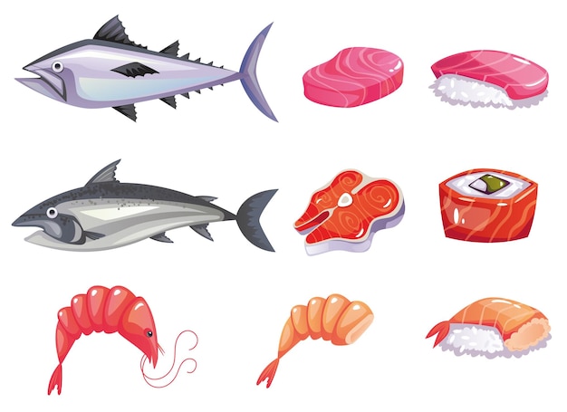 Sushi japanese food seafood roll concept isolated set design graphic element vector illustration