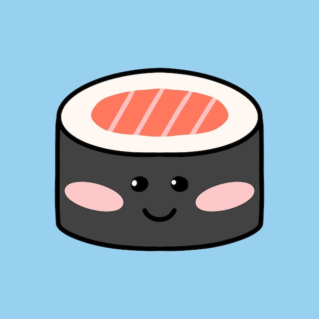 Sushi in kawaii style Cute Japanese sushi with a smile Vector illustration Cartoon style Logo for a sushi restaurant Funny Sushi Character