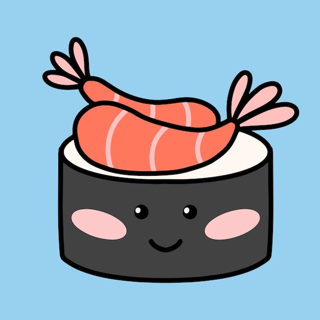 Sushi in kawaii style Cute Japanese sushi with a smile Vector illustration Cartoon style Logo for a sushi restaurant Funny Sushi Character