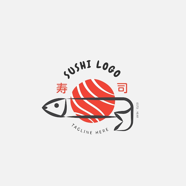 Sushi logo template Japanese traditional cuisine tasty food icon asian sushi bar vector logo