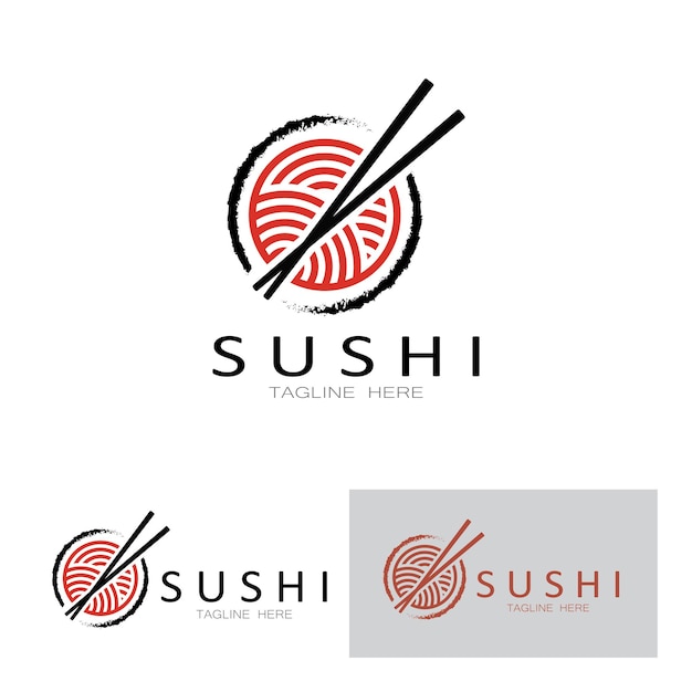 Sushi logo templateVector Icon Style Illustration Bar or Shop SushiSalmon RollSushi and rolls with chopstick bar or restaurant vector logo template