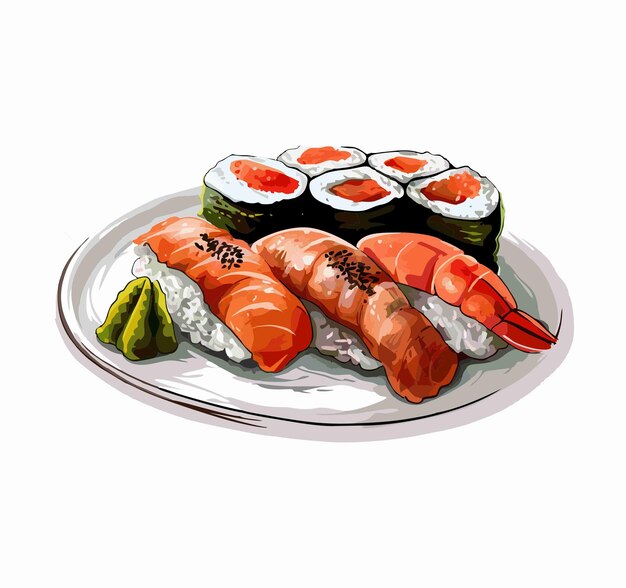 Vector sushi on a plate